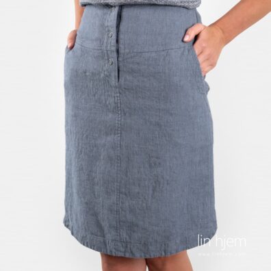 Blåaktig skjørt av lin, minis.