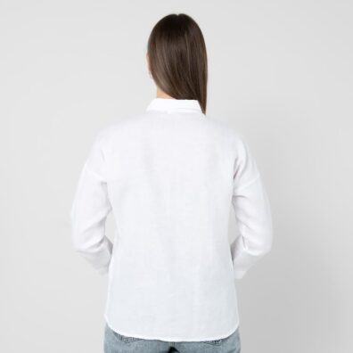 BIANCA hvit linbluse er lengre bak enn foran