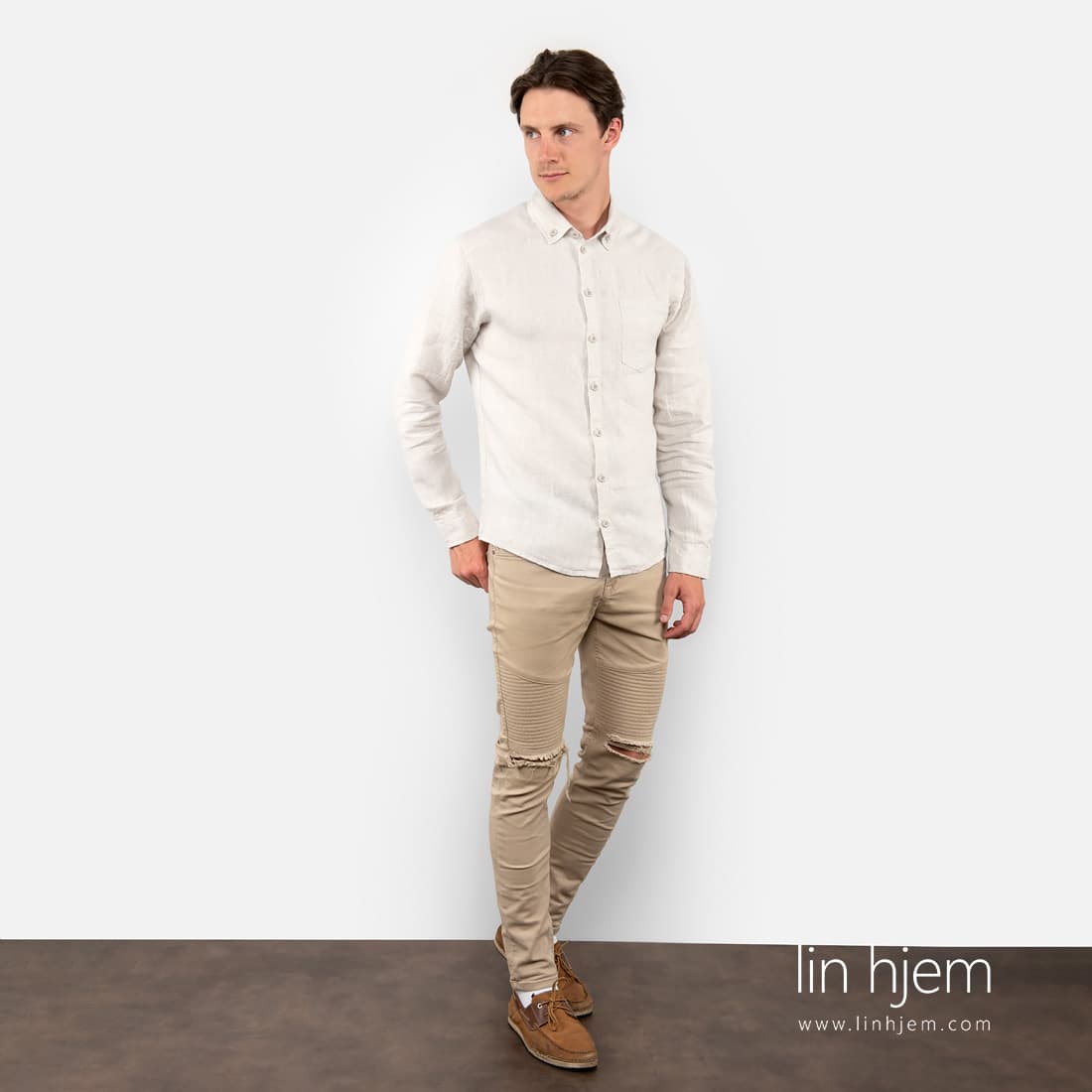 Regular Fit Cut Away Stripete Flanellskjorte - Lys grå | Oscar Jacobson, image size:1100x1100