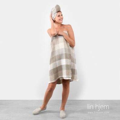 Grå farget wrap håndkle, bingo.