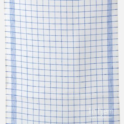 Vaffel linstoff i blå ruter.