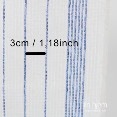 Blå stripete linstoff i vaffel mønster.