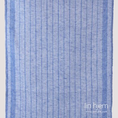 Blått linstoff i vaffel mønster.