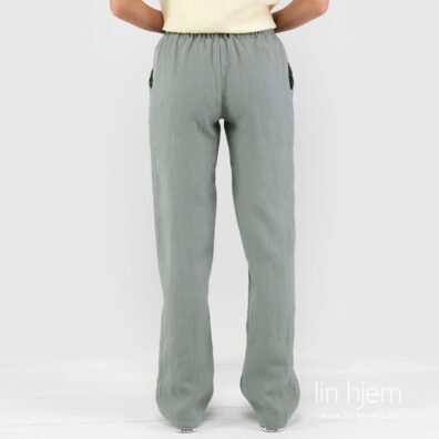 100% lin bukse i grønnaktig grå farge.
