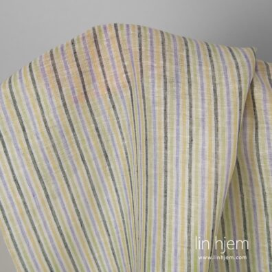 Linstoff i gule, blå, grønne striper.