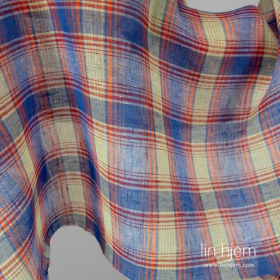 Linstoff i blå og oransje ruter, gjennomsiktig.