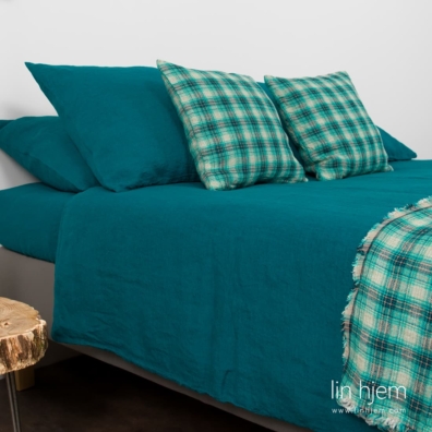 Lin sengesett mørk-turkis vasket, mykt, skånsomt