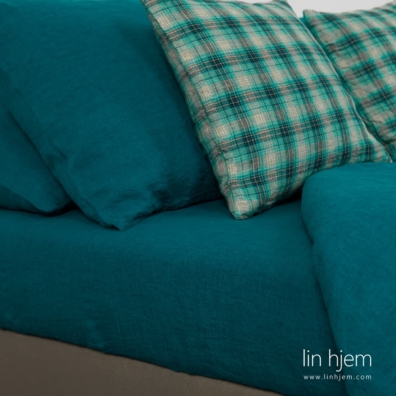 Mørk-turkis farge lin laken / stretchlaken LIBELE.