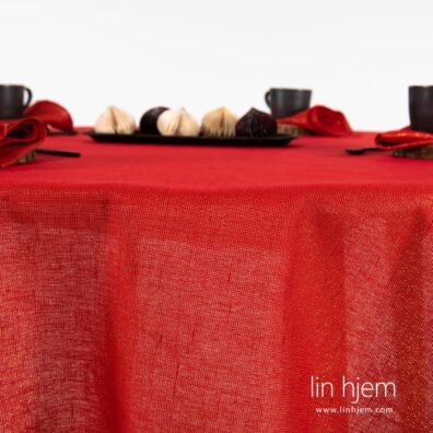 Lin-bomull-polyester rød duk.