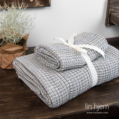 Lin-bomulls håndkle i grå farge.