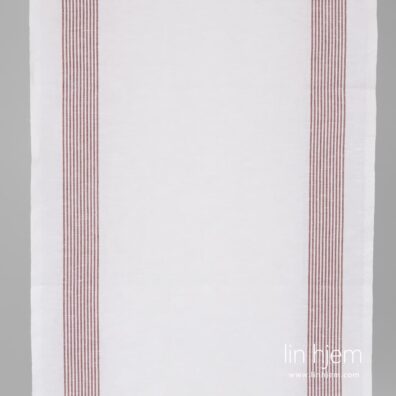 Hvitt halvlin stoff i brune striper.