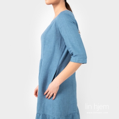 Blå 100% lin kjole.