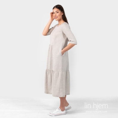 Grå 100% lin kjole, SERENA.