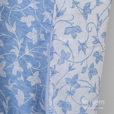 Jacquard blått halvlin stoff.