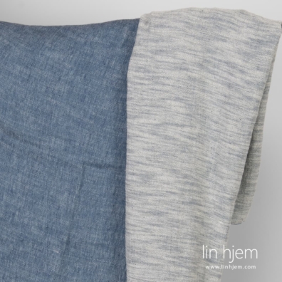 Blått-hvitt lin-bomulls stoff.