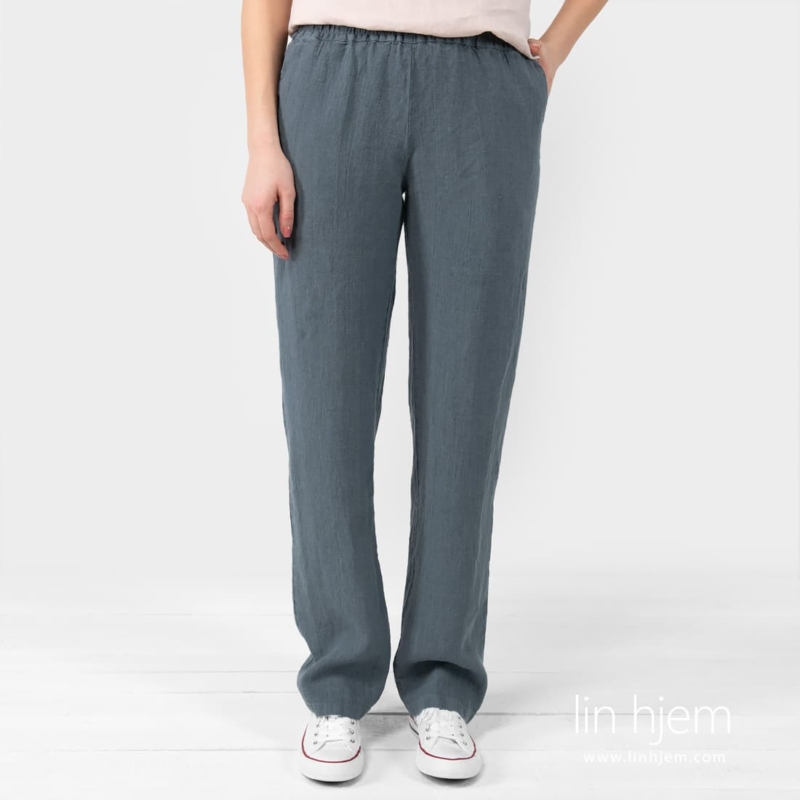 VERONA bl&aring;aktig gr&aring; linbukse.