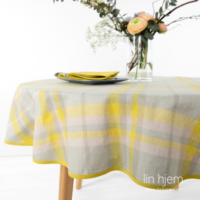 Rund oval grå-gul duk, LOZANA.