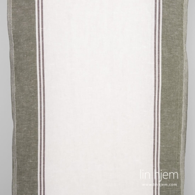 Halvlin stoff med grønne og brune striper