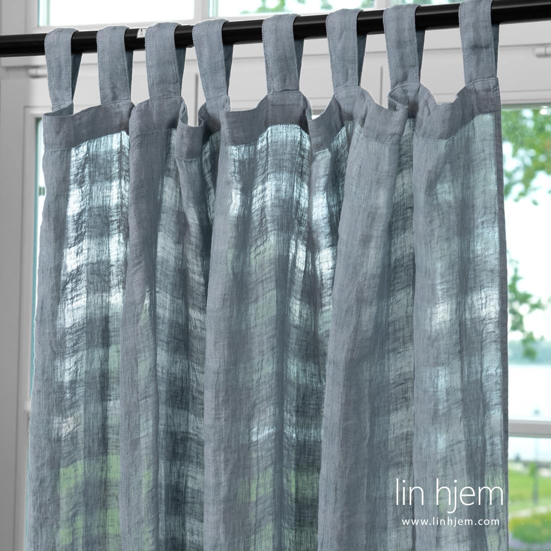 Blågrå lingardin med kanal, løkker