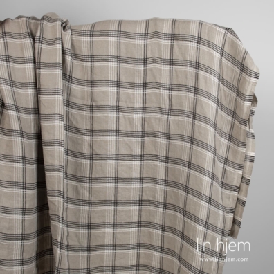 Gråbrunt linstoff i ruter, vasket