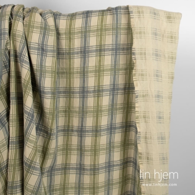 Grønt lin bomullsstoff i ruter, vasket