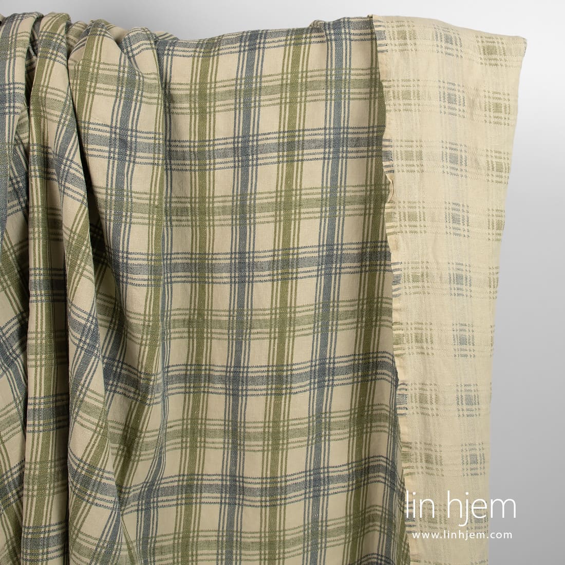 Grønt lin bomullsstoff i ruter, vasket