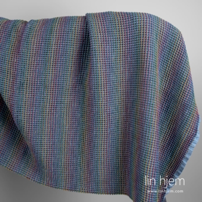 Blått lin bomullsstoff i vaffel, vasket