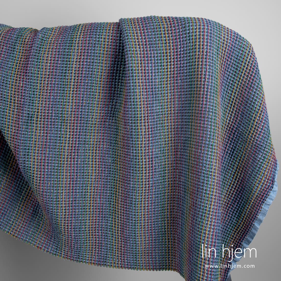 Blått lin bomullsstoff i vaffel, vasket