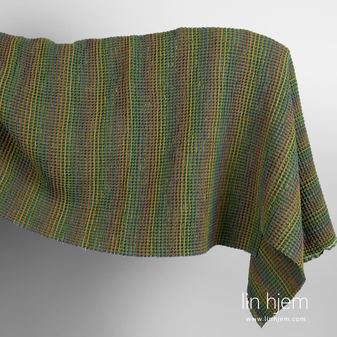 Grønt lin bomullsstoff i vaffel, vasket