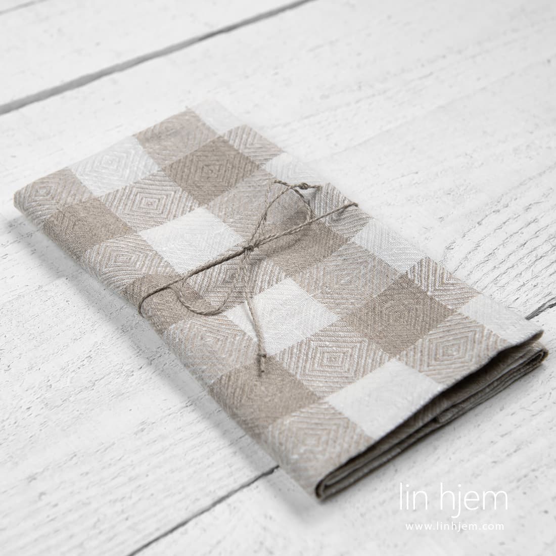 Naturlig Linfarget Kjøkkenhåndkle Med Rombe