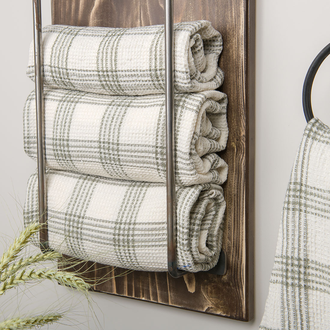 BYLI hvitt lin - bomull håndkle med vaffelruter og grå striper