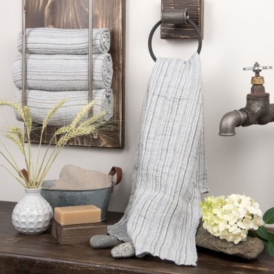 PURO gråstripet lin håndkle