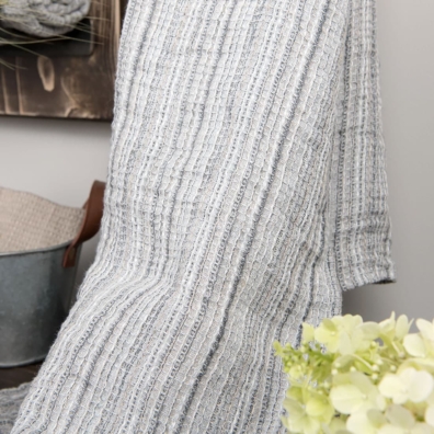 PURO gråstripet lin håndkle vevd av hvitt, grått, lys grått, blågrønt, blågrått garn