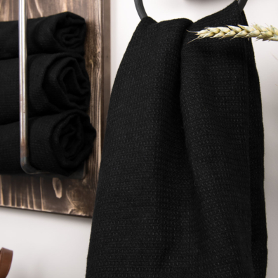 PURO svart lin håndkle med vaffelrute