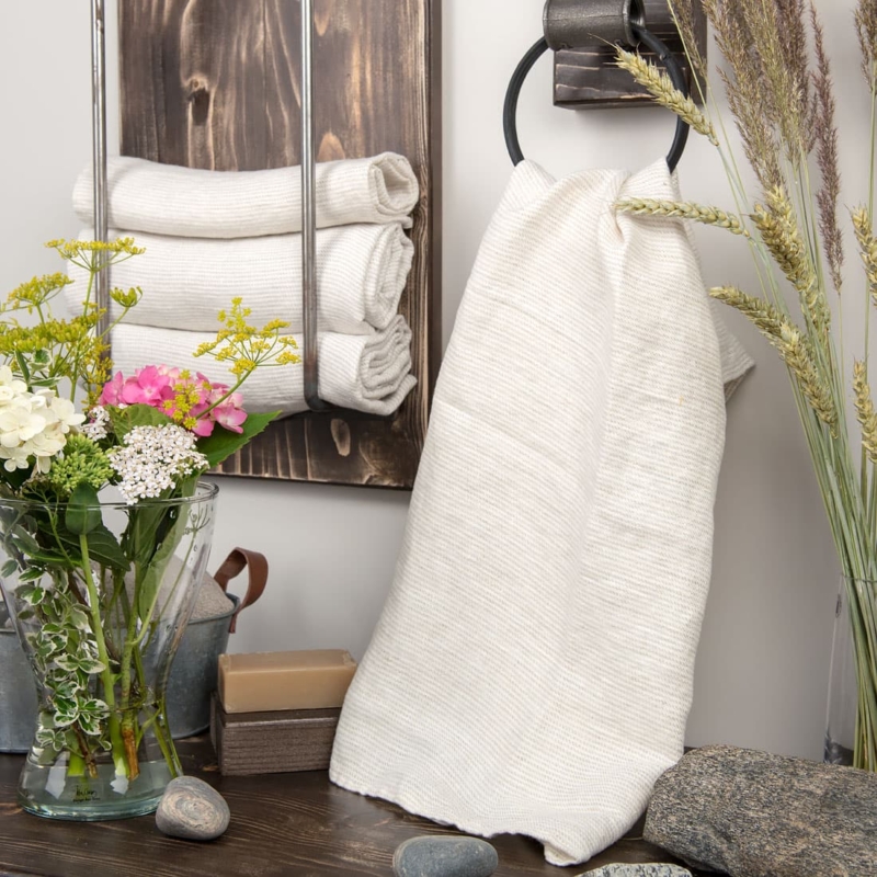 MARGO beige stripet lin h&aring;ndkle