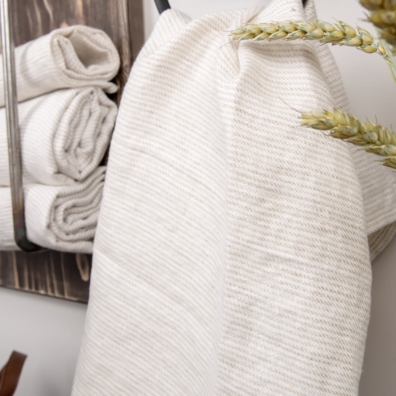 MARGO beige stripet lin håndkle vevd av hvite og naturlige (ufarget) garn