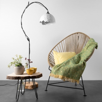 Jacquard grønn lin-bomullspledd med blomster