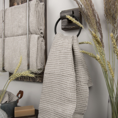 KOKO beige lin - bomull håndkle med vaffelruter