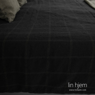 Dynetrekk i lin-bomull svart-mørkegrønn rutete med knapper BOSKA.