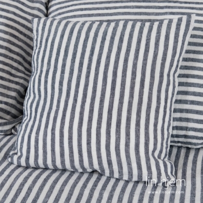 Lin sengesett mørkeblått - hvitstripet spesielt vasket, mykt, skånsomt