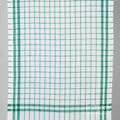 Halvlin stoff med grønne ruter