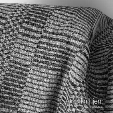 Tungt kraftig linstoff med hvite og sorte striper