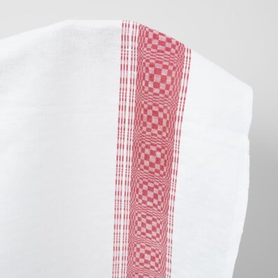 Hvitrutet lin/bomullsstoff med rød stripe 115cm, 150cm bredt