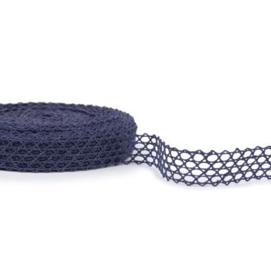 Blonde i lin mørke blå med nettverkmønster 2,3cm bred