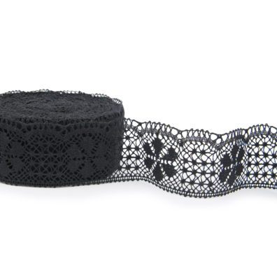 Blonde i lin svart med blomstermønster 6cm bred