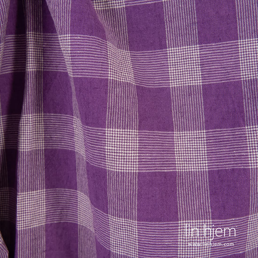 Halvlin stoff lilla rutete vasket, mykt, skånsomt