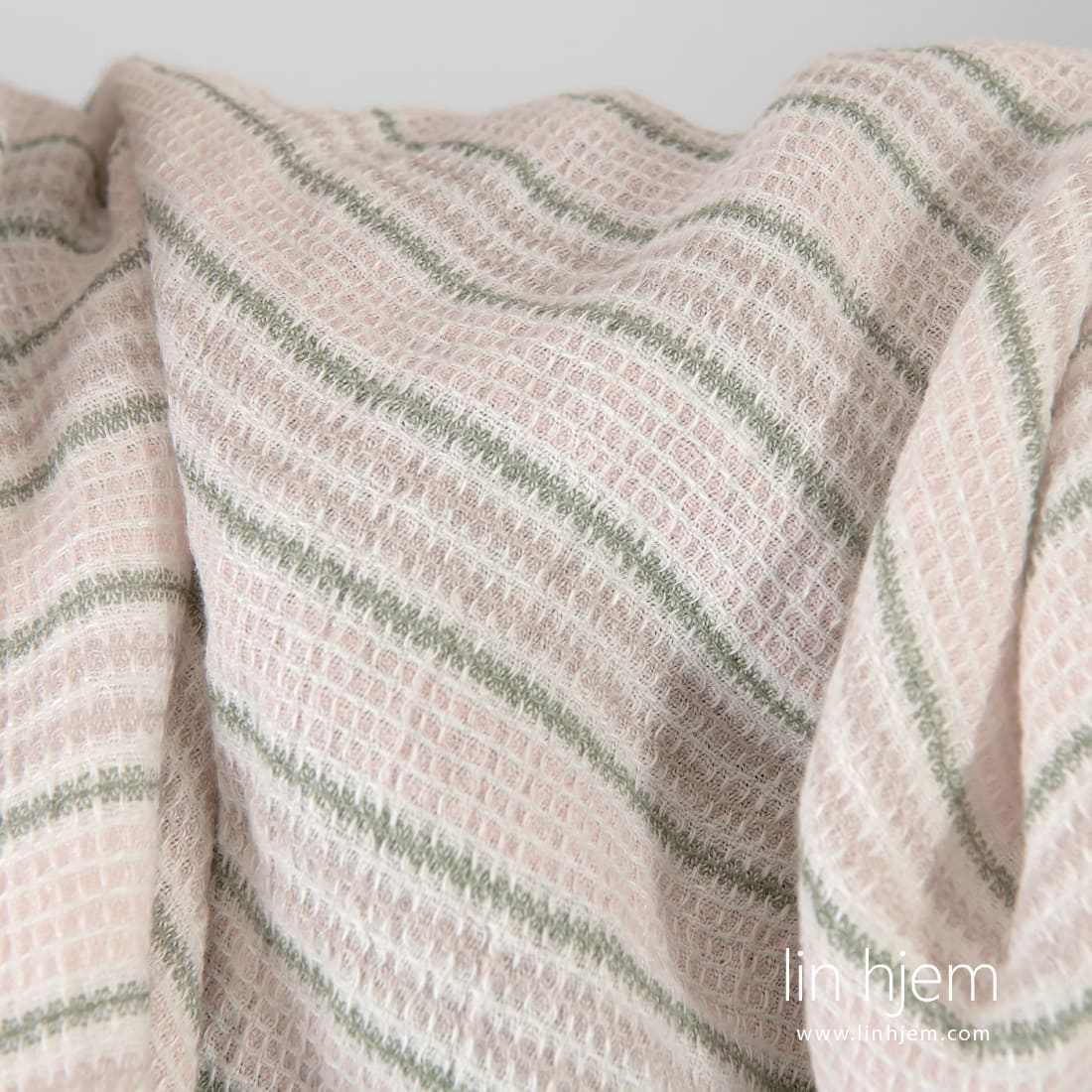 Linstoff "vaffel" rosa stripete vasket, mykt, skånsomt