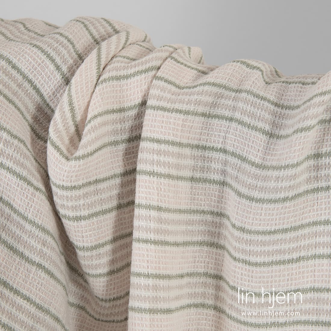 Linstoff "vaffel" rosa stripete vasket egnet for å sy kapper, bad, badstue, kjøkkenhåndklær