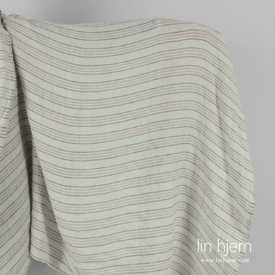 Linstoff "vaffel" grønnlig stripete vasket