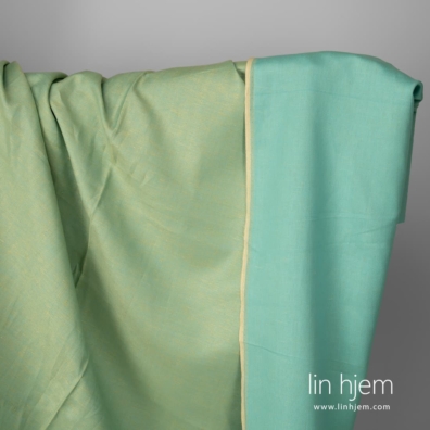 Halvlin stoff grønnblått dobbeltsidig